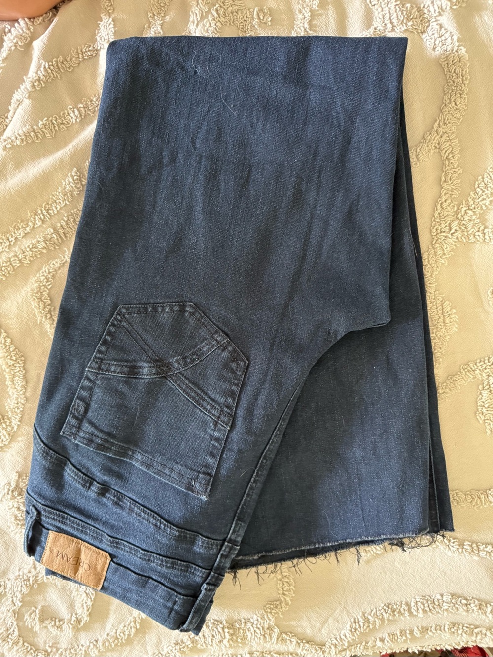 Cream Wide-Leg Dark Blue Jeans with Button Detail - Women - Picture 7 of 10